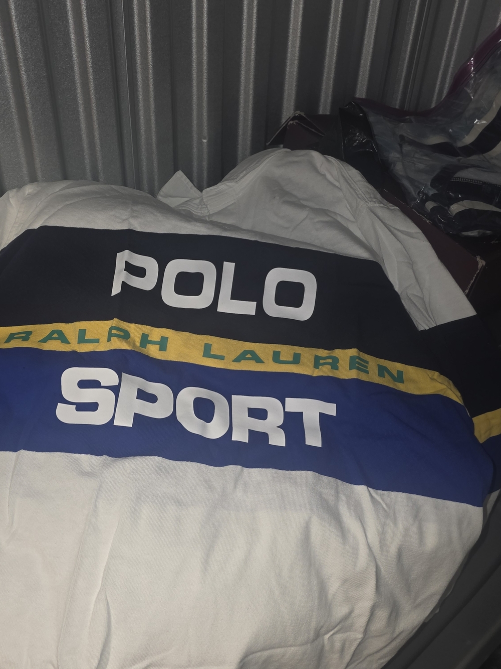 Ralph Lauren Polo Sport White Navy Blue Tee with Yellow Stripe - Picture 2 of 5